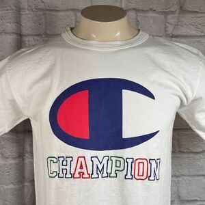 Vtg Champion Embroidered Med TShirt Made In USA Heavy Weight Jersey Cotton T1011